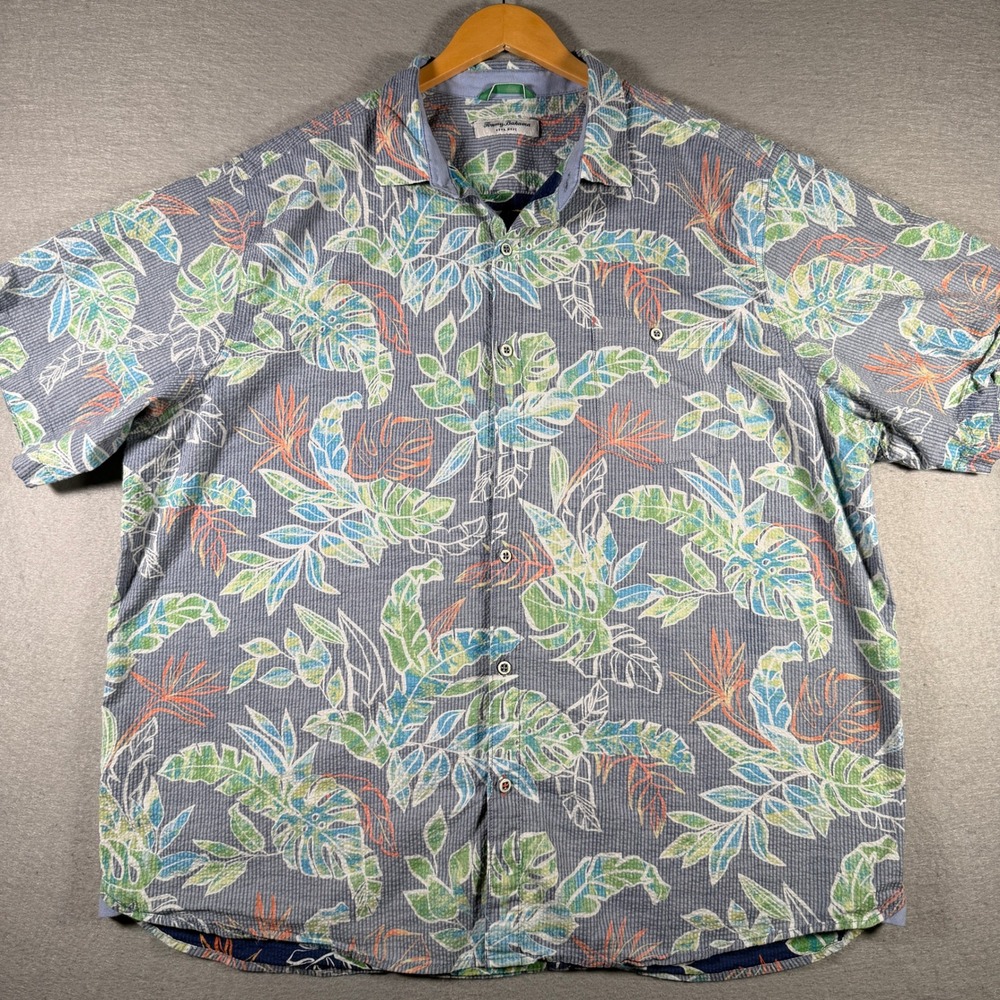 Tommy Bahama Nova Wave Mens XXL Blue Tropical Floral Seersucker Button Up Shirt - Picture 1 of 12